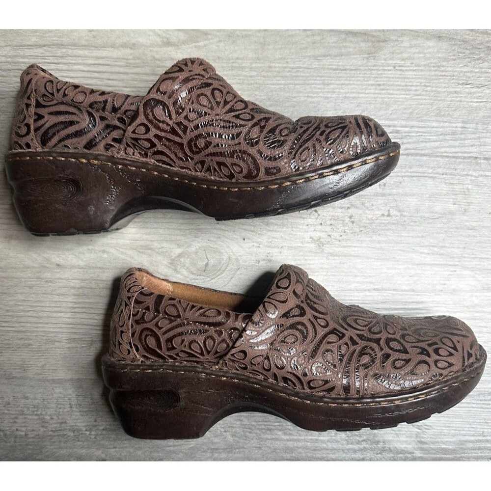 boc Brown Laser-Cut Leather Slip-On Clogs